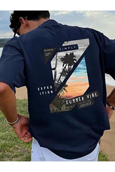 Oceanwear تي شيرت رجالي مطبوع عليه Summer Vibe بأكمام قصيرة وياقة دائرية