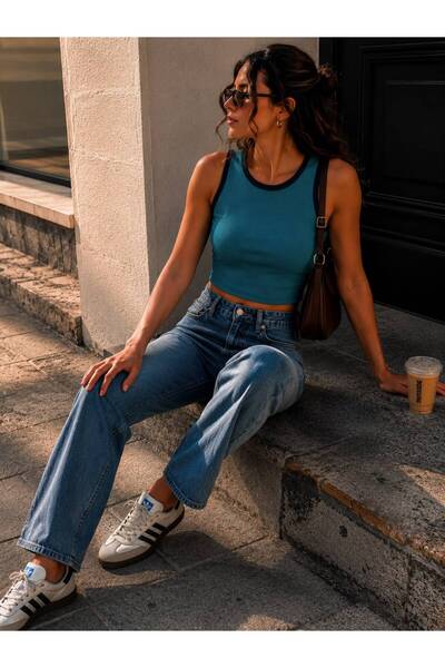 Cherry Butik Ribbed Lycra Crop Top Blouse