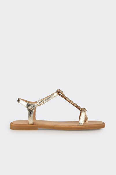 Elle Shoes Gold Deri Kadın Sandalet