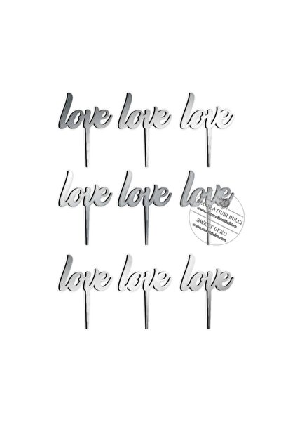 Decoratiuni Dulci Mini toppers LOVE | decor briose (10 buc) - Argintiu oglinda
