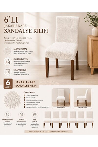 Pixue Kare Sandalyeler Için Premium Jakarlı Kılıf Gri ve Beyaz