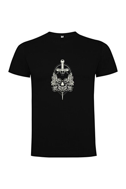iLovePrints Roses & Swords Skull Tshirt
