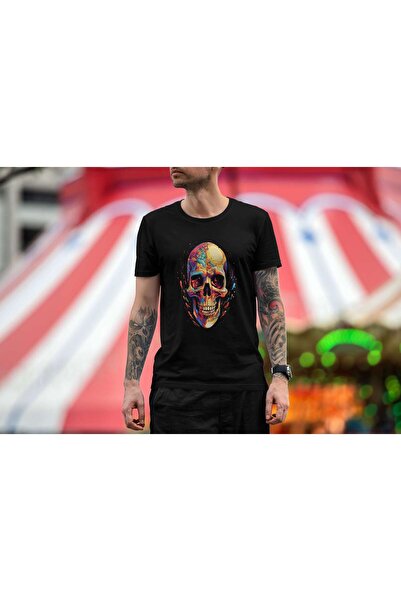 iLovePrints Abstract Colorful Skull Artwork Tshirt