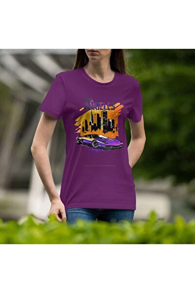 iLovePrints Los Angeles Skyline and Sports Car Illustration Tshirt