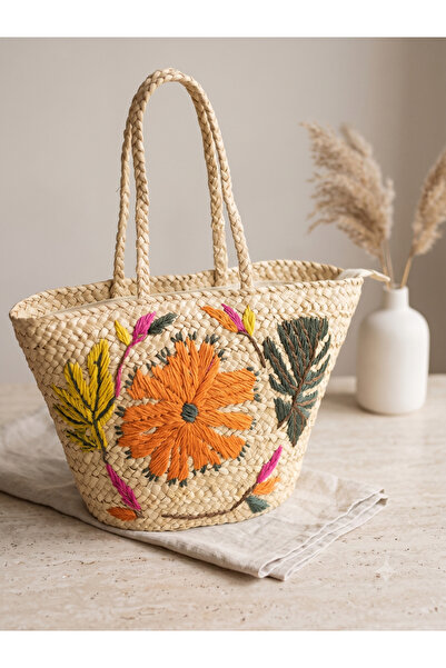 Luminos Butik Floral Patterned Colorful Straw Bag Cnt1205
