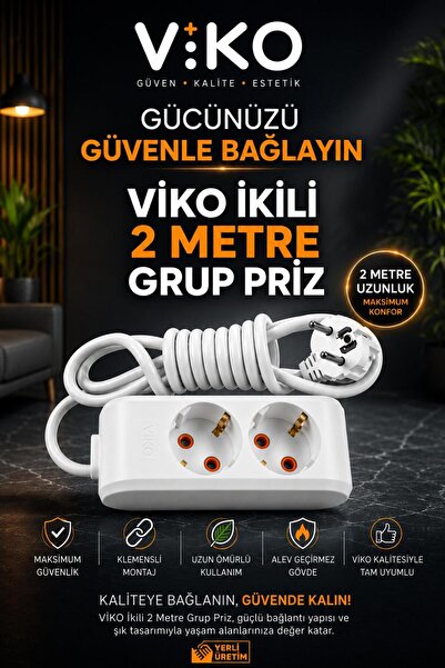 VİKO İKİLİ 2MT KABLOLU GRUP PRİZ