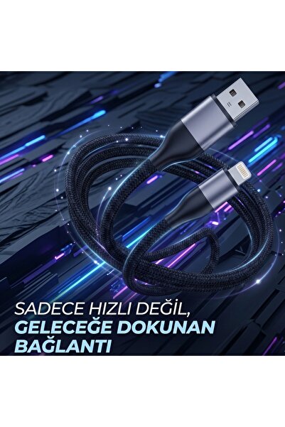 wiks Örgülü Lightning Şarj Kablosu 3A Hızlı Şarj ve Yüksek Hızlı Veri Senkron...