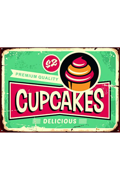 Lucena Decor de perete din lemn MDF cu design retro cupcake, semn decorativ p...