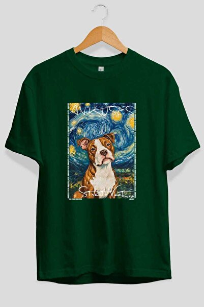Ankhises For Dog Lovers 48 Front Dog Printed Green Oversize T-Shirt 100% Cott...