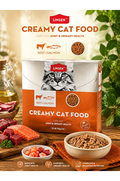 Linsen Creamy Beef and Salmon Cat Food - Wet Food for Joint and Urinary Healt...