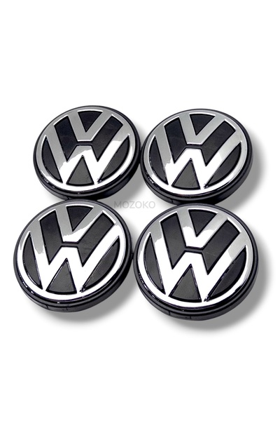 MOZOKO 65 mm Volkswagen Logolu Siyah Krom Jant Göbeği Seti Geçmeli Jant Kapağ...