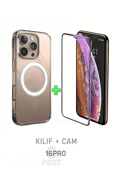 PSGT Set İphone 16 Pro Uyumlu Kılıf Magsafe Wireless Kablosuz Şarj Destekli S...