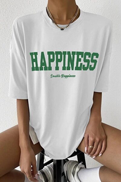 JENOLAN تي شيرت سالاس كبير الحجم مطبوع عليه Happiness للنساء/الفتيات Boyfirend