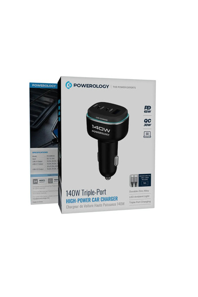 Powerology 75W Dual-Port High-Power Car Charger Black/ Grey