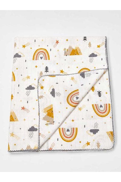 UmBaby Rainbow Patterned Muslin Baby Blanket – 100% Cotton Multi-Purpose Baby Blanket 90X90Cm