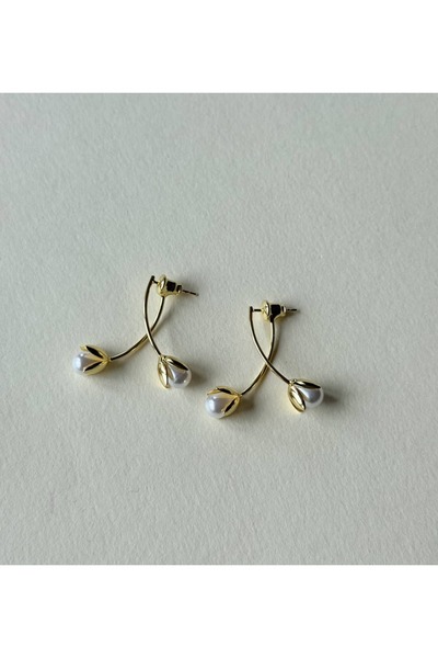 Alveole Jewelry İnci Detaylı Çapraz Lale Gold Küpe