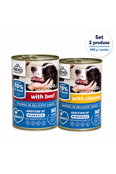 FRENDİ Dog, hrana umeda pentru caini, Set 2 conserve, Mix Vita, Pui, 2 x 400 g