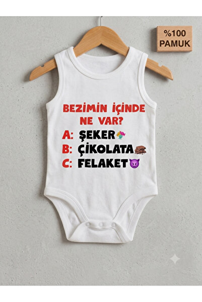 HAZDEN "Bezimin İçinde Ne Var?" Komik Yazılı %100 Pamuklu Bebek Zıbın - Espri...