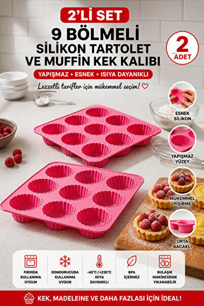 Stork 2 Pieces of 9-Compartment Silicone Tartlet and Muffin Cake Mold - Non-S...
