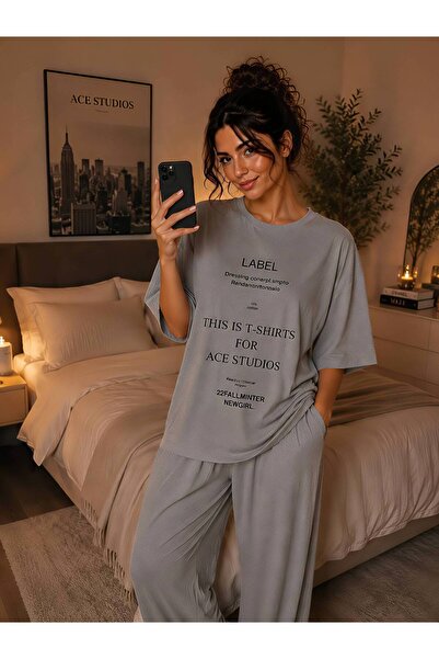 1way Comfortable and Stylish Home Pajamas, Striped T-Shirt and Wide-Leg Pants...