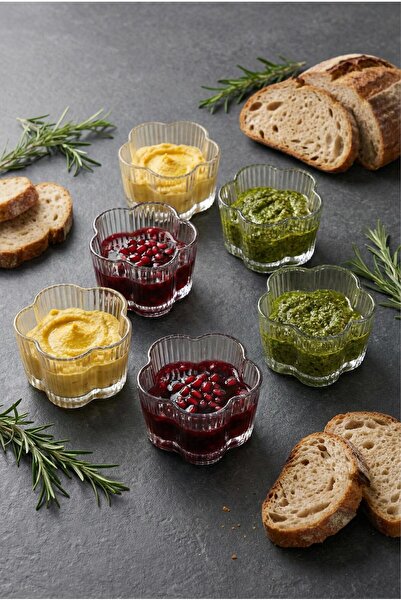NY HOME Set of 6 Clover-Shaped Transparent Glass Bowls & Stylish Jam and Sauc...