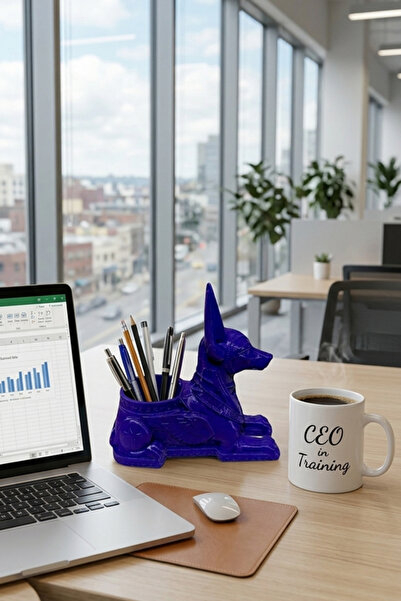 Küp Atölye Multi-Purpose Desktop Makeup Brush Organizer with Anubis Figure and Pen Holder