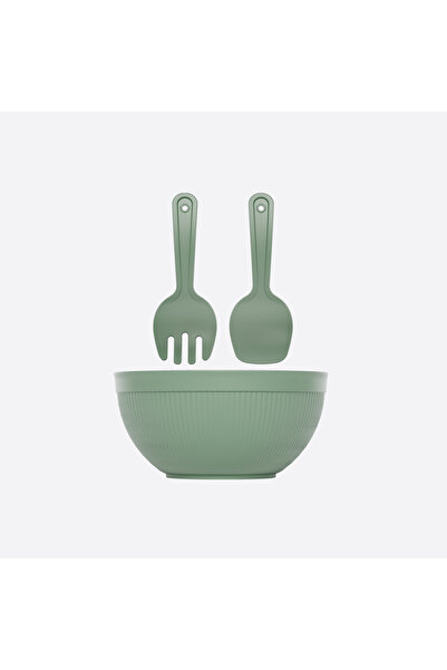 Virela Home Deep Line Chef Salad Set Large Salad Bowl with Serving Spoon Green