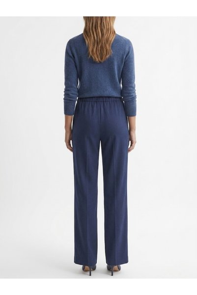 Milera Navy Blue High Waist Tie Belted Wide Leg Fabric Trousers for Women