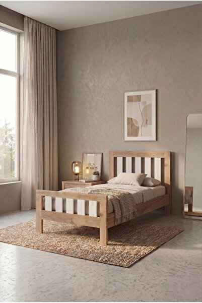 EGN WOODS Modern Atlantik Çam MDF Karyola - Tek ve Çift Kişilik Yatak Ölçü Se...