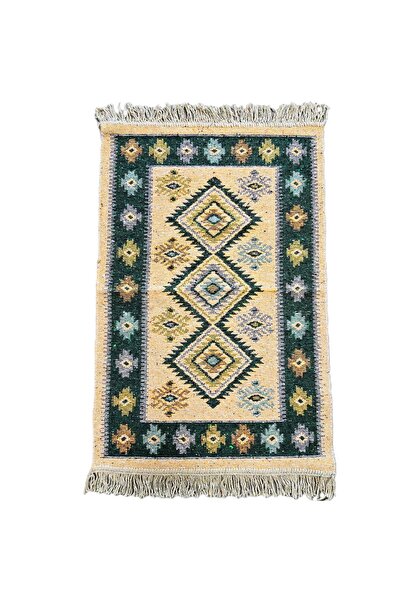 Kotonia Home Covor țesut - Decor tradițional, 80x200 cm, fundal verde și nuan...
