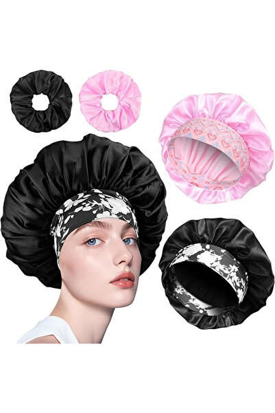 Coolon Bonetă de dormit satin – Set 2 bucăți + 2 elastice cadou, ajustabile, ...