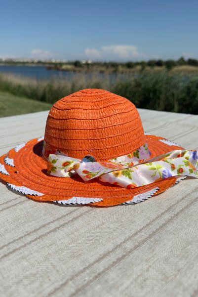 Mollycrush Gift Summer Hat Girls Orange Straw Beach Fashion |   Sunscreen Bow Detailed Stone Model
