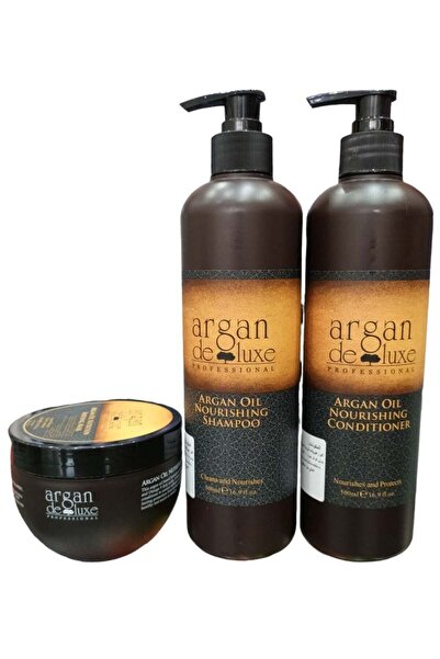 Argan Deluxe شامبو 500مل وبلسم 500مل وماسك 250 مل مغذي بزيت الارجان