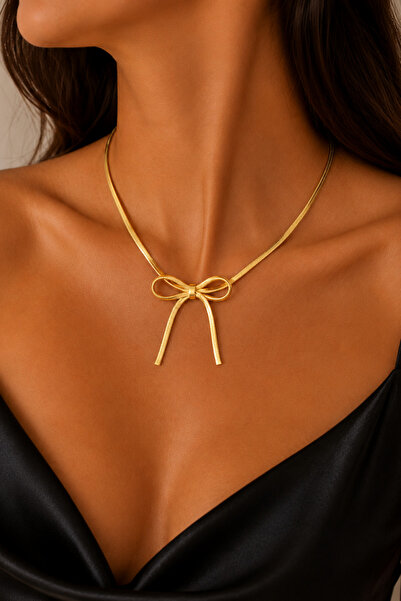 Balenbi Women's Elegant Bow Design 40+5 cm Tarnish-Resistant Steel Necklace G...