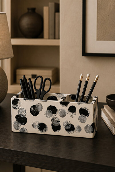 Otaera Block Organizer Decorative Object / Pen Holder – Black Silver Color, P...
