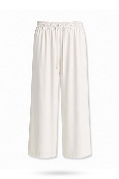 5in1Canpolat Ecru Elastic Waist Linen Blend Trousers 265208