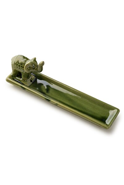 MONDEX Suport de tămâie ceramic elefant 20x5x7 cm verde 1 buc.