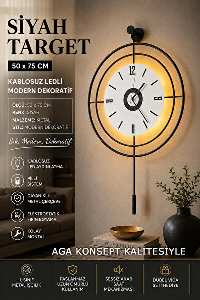 AGA KONSEPT LED'li SİYAH Hedef Kristal Nano ABS (BÜYÜK BOY 50 X 75 Cm), Moder...