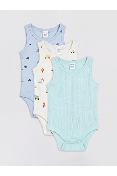 LC Waikiki Rmz Gi̇yi̇m Farkiyla Printed Baby Boy Snap Fastener Bodysuit 3-Pie...