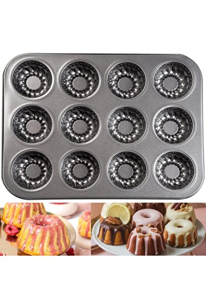 Generic Non-Stick Mini Brownie Cake Pan, 12-Cavity Carbon Steel Fluted Cake B...