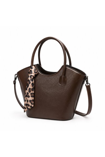 RAPA Leopard Scarf Detailed Brown Patent Leather Look Women's Hand and Shoulder Bag