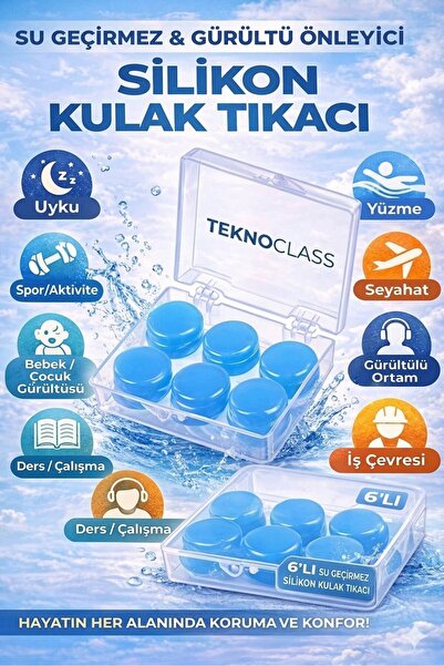 TeknoClass 6 Adet Silikon Kulak Burun Tıkayıcı Set Gürültü Engelleyici Uyku Y...