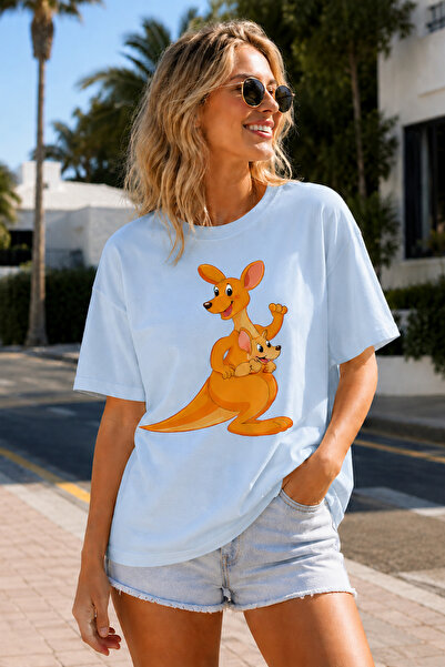 ArtYus Kangaroo and Baby Kangaroo Printed Unisex Oversize T-Shirt – Cotton Cr...