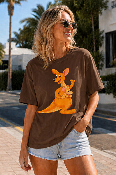 ArtYus Tricou oversize unisex cu imprimeu cangur și pui – Tricou casual din b...