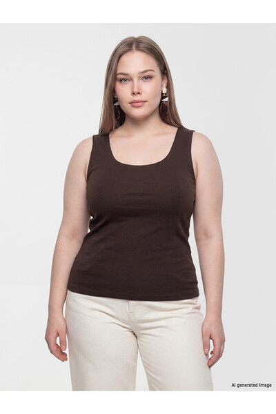LC Waikiki Brown Plus Size U-Neck Women's Tank Top