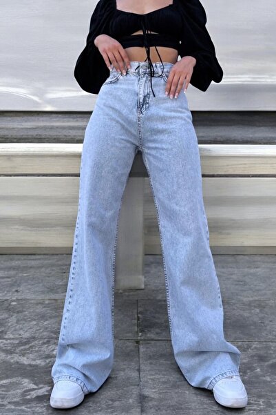 Livik Women's Snow Wash High Waist Wide Leg Lycra Jeans