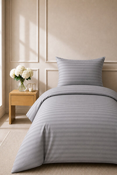 Anılsan Elif Satin Striped Single Set Buttoned Duvet Cover Quilt Cover 100% C...