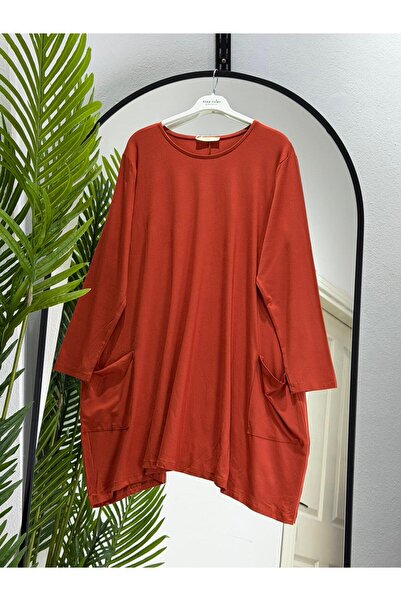 ÖZNE BUTİK Women's 100% Cotton Lycra Pocket Detail A-Line Combed Cotton Tunic