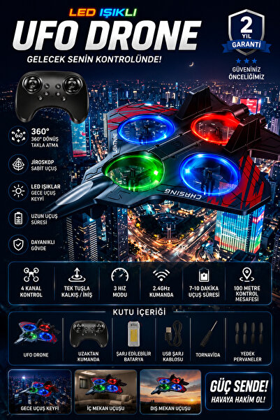 SAYARMARKT Uzaktan Kumandalı LED Drone Uçak 360° Dönüş Özellikli Drone