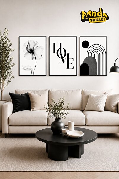 PANDA SOKAĞI Moderni crno-beli minimalistički set od 3 slike 30x41 cm 3 mm MD...